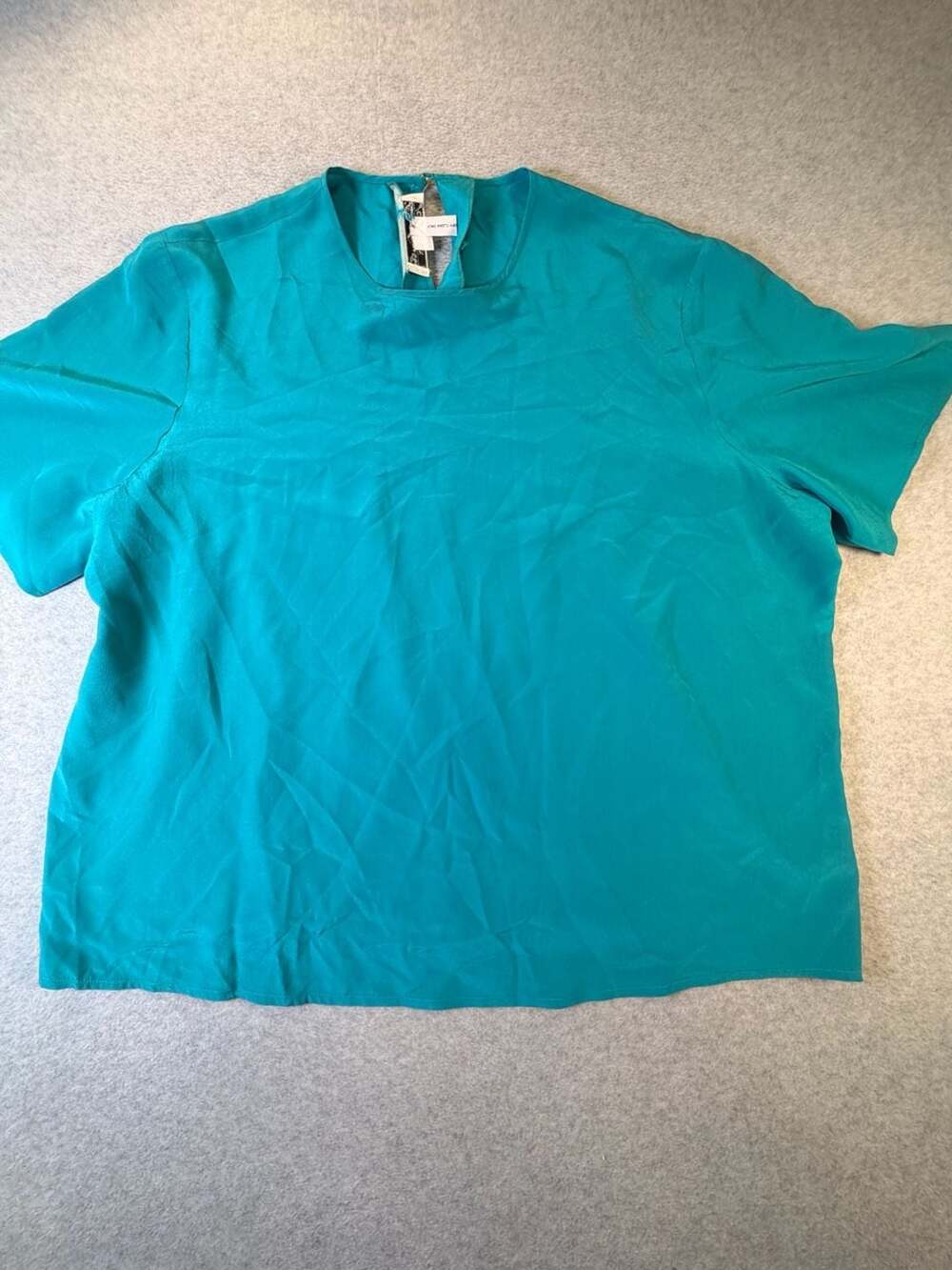 Laura & Jayne Collection 100% Silk Short Sleeve Blouse Turquoise Size 2X
